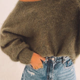 FALL IS COMING KHAKI CUT-OUT SWEATER