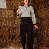 CLEMENTINE GREY STRIPED LONGSLEEVE POLO SHIRT