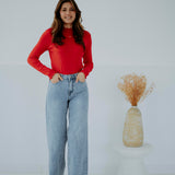 EUPHORIA RED RUFFLE LONGSLEEVE TOP