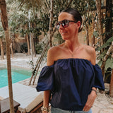 HOLA DARK BLUE OFF SHOULDER TOP