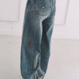 BLUE PAINT SPLATTER BALLOON JEANS A5220