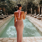 SAN PANCHO LIGHT PINK LACE HALTER DRESS