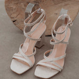 GITANA DARK BEIGE LINEN HEELS