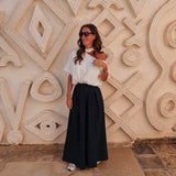 SIHAM DARK BLUE WIDE LEG PANTS