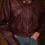 VERONICA BURGUNDY LEATHER ZIP JACKET