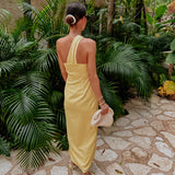 CORALITO YELLOW LINEN ONE SHOULDER DRESS