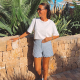EMANUELA DARK BLUE CHECKERED SHORT