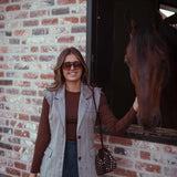 GEORGIA BROWN STRIPED SLEEVELESS BLAZER