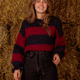 SERENNA DARK BLUE/BORDEAUX STRIPED KNIT SWEATER