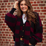 LOST IN THE CITY DARK BLUE/BORDEAUX CARDIGAN WITH SCARF