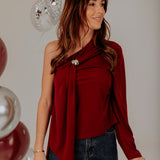 MAKE A WISH BORDEAUX ONE SHOULDER TOP