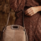 WILD FRINGE TAUPE SUEDE BAG