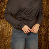WAVERLY DARK GREY DRAPED LONGSLEEVE SHIRT
