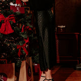 IT'S THE BEST TIME OF THE YEAR BLACK SATIN RHINESTONE SKIRT