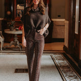 BROWN RHINESTONE STRAIGHT JEANS A3818