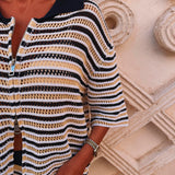 KAWTAR DARK BLUE STRIPED CROCHET TWO-PIECE SET