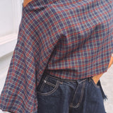 CORALIE DARK BLUE CHECKERED BLOUSE