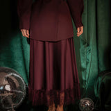 HO HO HOLD ME BURGUNDY SATIN SKIRT