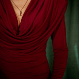 MERRY X-MAS BORDEAUX DRAPED BLOUSE