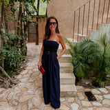 PRE-ORDER DRIPPING IN SUNSHINE DARK BLUE STRAPLESS JUMPSUIT
