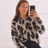 CAPRICE TAUPE LEOPARD PRINT PULLOVER