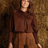 PRUDENCE BROWN BUTTON BLOUSE