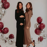 SLAY THE DAY LONG TAUPE DRESS