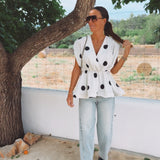 COASTAL CHIC ECRU POLKADOTS BLOUSE