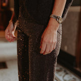 BROWN RHINESTONE STRAIGHT JEANS A3818