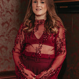 PARTY FEVER BORDEAUX PLISSE SEQUIN BLOUSE