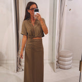 ISOLDE KHAKI LINEN TWO-PIECE SET