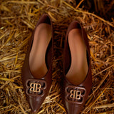 BENNETT POINTED BROWN LEATHER FLATS