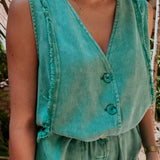 RAQUEL GREEN DENIM PLAYSUIT