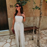 PRE-ORDER DRIPPING IN SUNSHINE BEIGE STRAPLESS JUMPSUIT