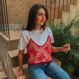 CHIAPAS WHITE T-SHIRT WITH RED LACE