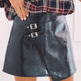 ADALEE DARK BLUE SHINY LEATHER SKORT