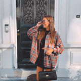 MARJORIE RED/DARK GREY CHECKERED BLOUSE