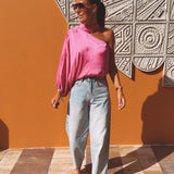 LEONA PINK ONE SHOULDER BLOUSE