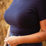 ABIGAIL DARK BLUE TURTLENECK SHORTSLEEVE TOP