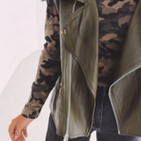 TINA KHAKI LEATHER SLEEVELESS JACKET