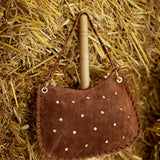 TUMBLE BROWN STUDS SUEDE BAG