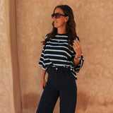 SOMAYA DARK BLUE STRIPED T-SHIRT