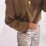 SOFIE KHAKI CUT-OUT SWEATER