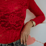 LOVE KILLS RED LACE LONGSLEEVE TOP