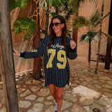 LOS ANGELES 79 DARK BLUE STRIPED SWEATER DRESS