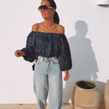 PRE-ORDER MARAVILLOSA DARK BLUE LINEN OFF SHOULDER BLOUSE