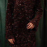 MERRY ME BROWN BOW SEQUIN DRESS
