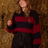 SERENNA DARK BLUE/BORDEAUX STRIPED KNIT SWEATER