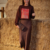 CLOVER BROWN SATIN SKIRT