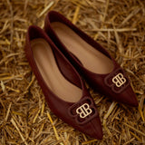 BENNETT POINTED BURGUNDY LEATHER FLATS